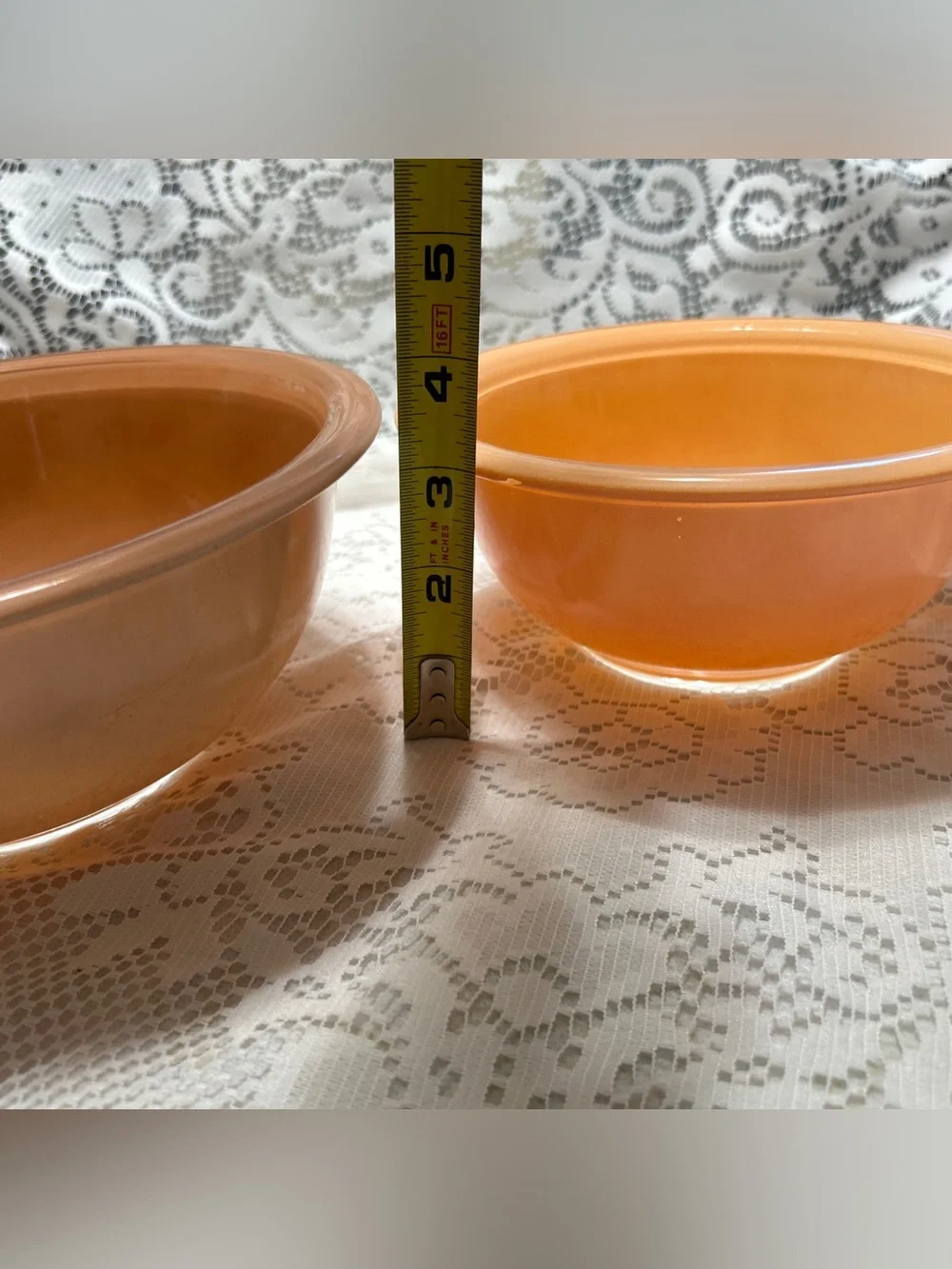 Vintage Pyrex Corning USA Peach & Brown Glass Mixing Bowls Set of 2